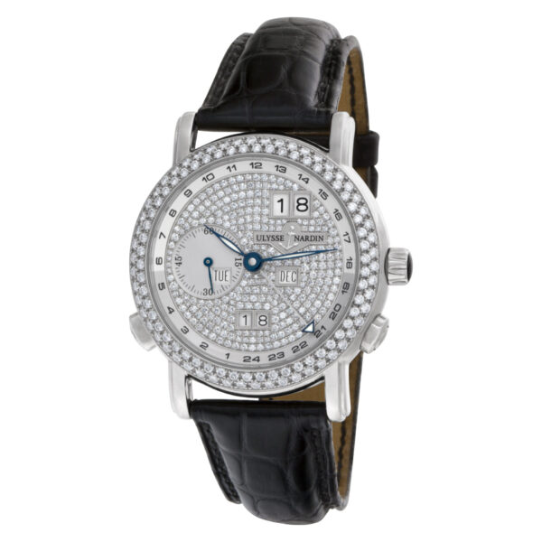 Ulysse Nardin GMT Perpetual Calendar 320-22 18k White Gold factory Pave Diamond