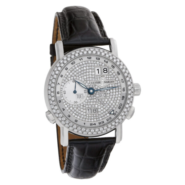 Ulysse Nardin GMT Perpetual Calendar 320-22 18k White Gold factory Pave Diamond