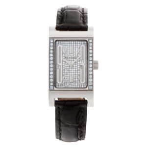 Bvlgari Rettangolo RT W39 G 18k Wg, pave diamond silver dial/bezel 21mm Quartz