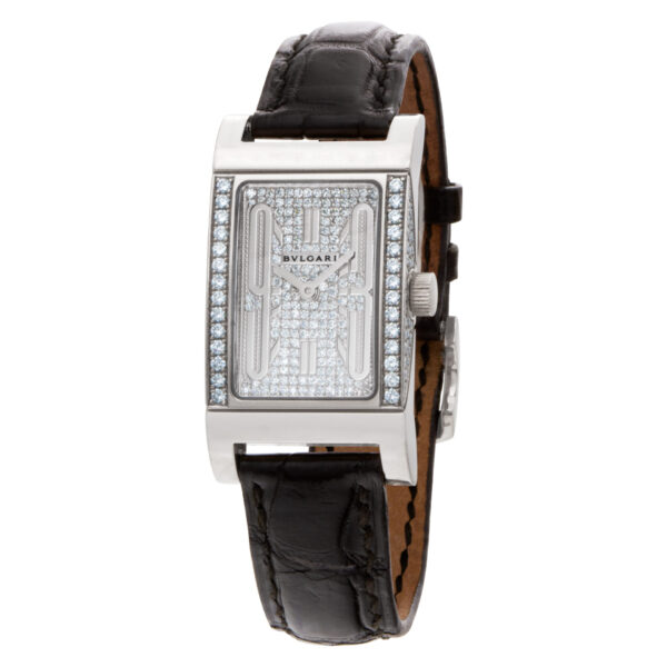 Bvlgari Rettangolo RT W39 G 18k Wg, pave diamond silver dial/bezel 21mm Quartz