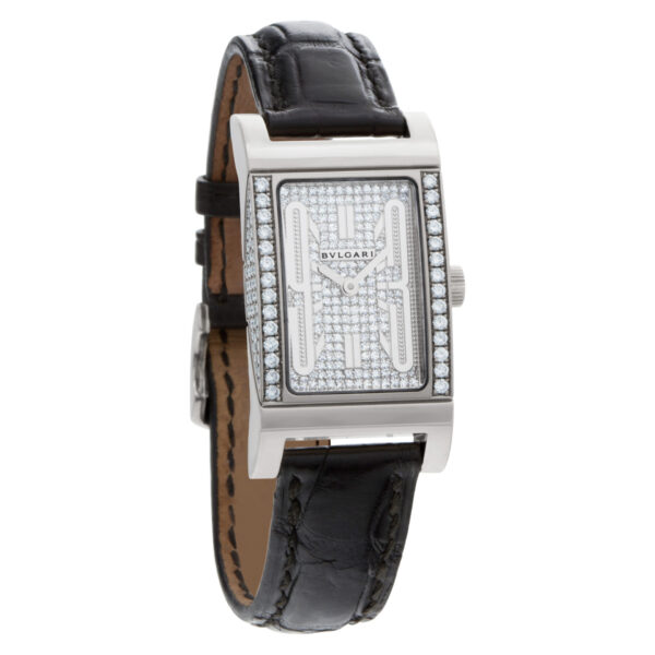 Bvlgari Rettangolo RT W39 G 18k Wg, pave diamond silver dial/bezel 21mm Quartz