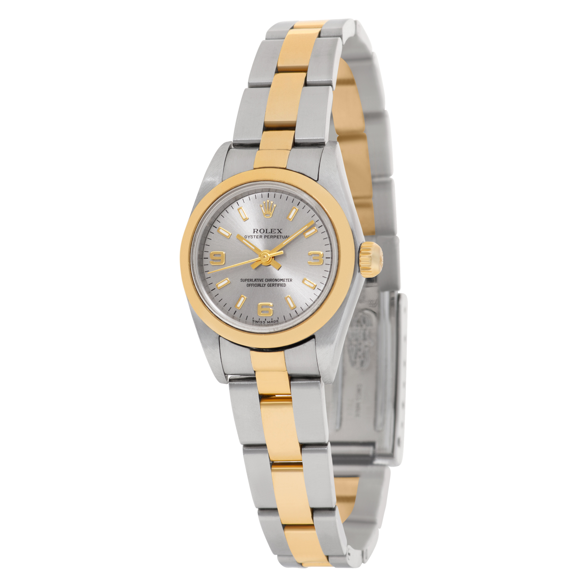 Rolex Oyster Perpetual 18K Yellow Gold/Steel Silver Dial Ladies 26mm Watch 76183