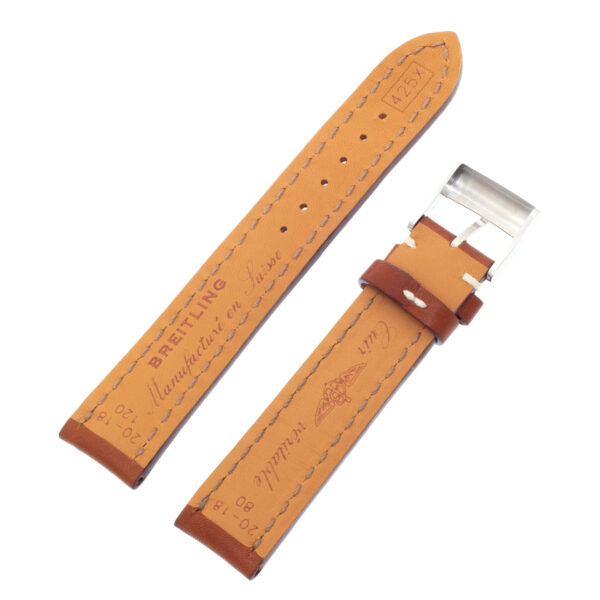 Breitling brown calfskin strap with white stitching and stainless steel tang buckle (20-18)