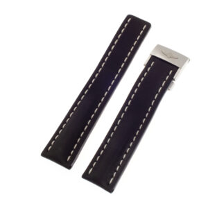 Breitling black calk skin strap with white stitching and deployant clasp (22mm x 18mm)