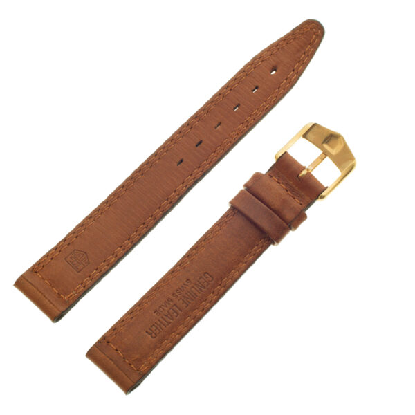 TAG Heuer brown calfskin strap with double white stitching and TAG Heuer tang buckle 15mm x 13mm (BC0643)