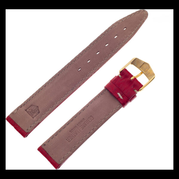 TAG Heuer red sharkskin strap with white stitching and TAG tang buckle 18mm x 16mm (BC0639)