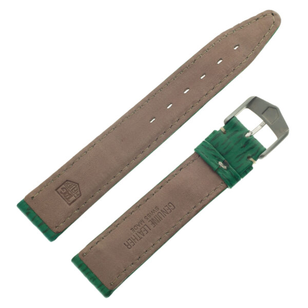 TAG Heuer green sharkskin strap with white stitching and TAG Heuer tang buckle 17.5mm x 16mm (BC0538)