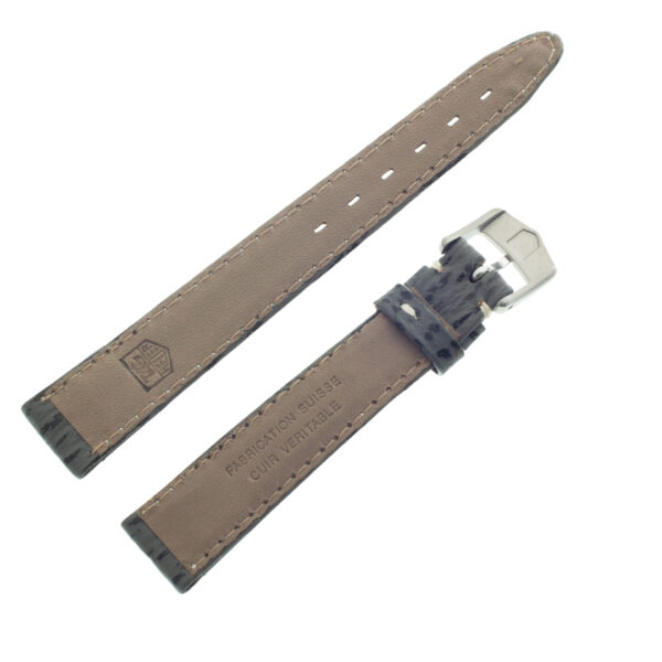 TAG Heuer gray sharkskin strap with white stitching and TAG Heuer tang buckle 14.5mm x 12mm (BC0546)