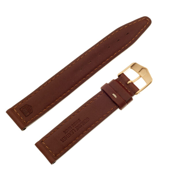 TAG Heuer brown calfskin strap with white stitching and TAG Heuer tang buckle 17 x 16 (BC0533)