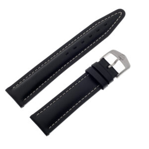 TAG Heuer black calfskin strap with white stitching and TAG Heuer tang buckle. 20 x 18 (BC0150)