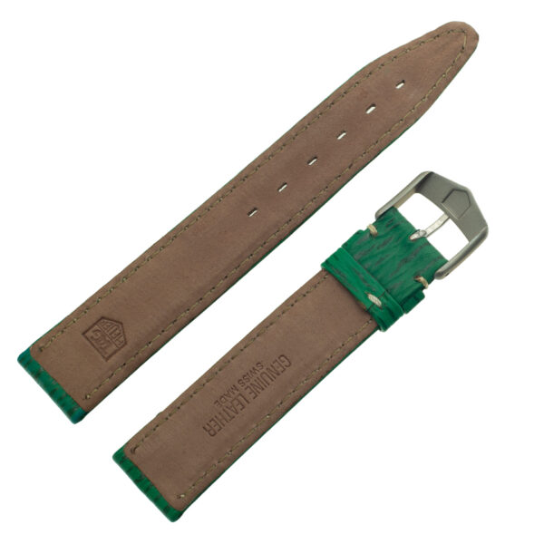 TAG Heuer green sharkskin strap with white stitching and TAG Heuer tang buckle 17.5 x 16  (BC0538)