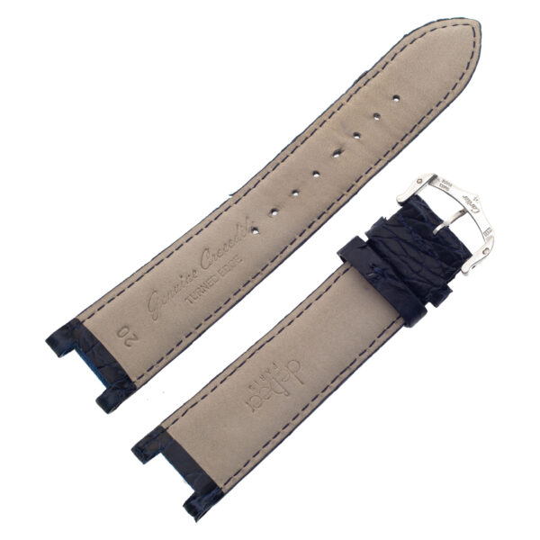 deBeer Paris Navy Blue Crocodile Strap for Cartier Pasha with Cartier 18k White Gold Tang Buckle (20x18)