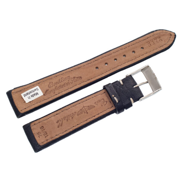 Breitling black leather strap with white stitching and original st/s buckle (18mm x 16mm)