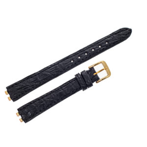 Omega black leather strap with original gold plated buckle (12x10)