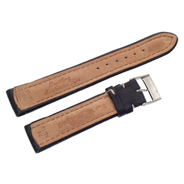 Breitling black leather strap with white stitching and original st/s buckle (18mm x 16mm)