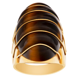 Tiger eye domed ring in 18k