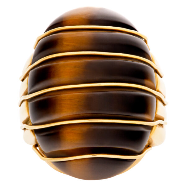 Tiger eye domed ring in 18k