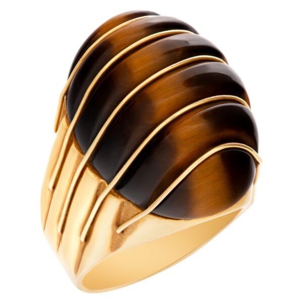 Tiger eye domed ring in 18k