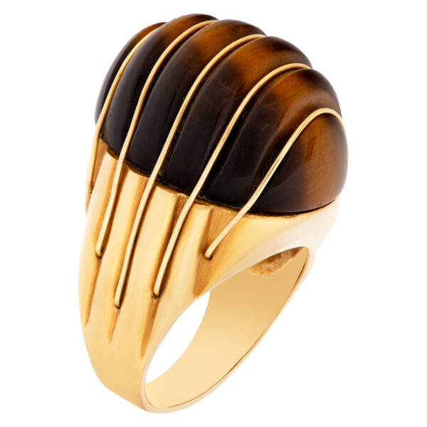 Tiger eye domed ring in 18k