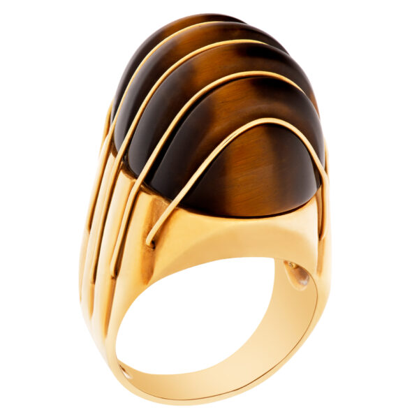 Tiger eye domed ring in 18k