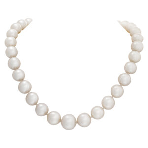 Exquisite necklace with 45 graduated South Sea pearls (from 15x15.5mm mm center pearl to 10x10.5 mm). Necklace has 35 graduated pearls, come with 10 pearls extension with invisible clasp adding 4 1/4 " to 18" necklace for a longer look.  ,