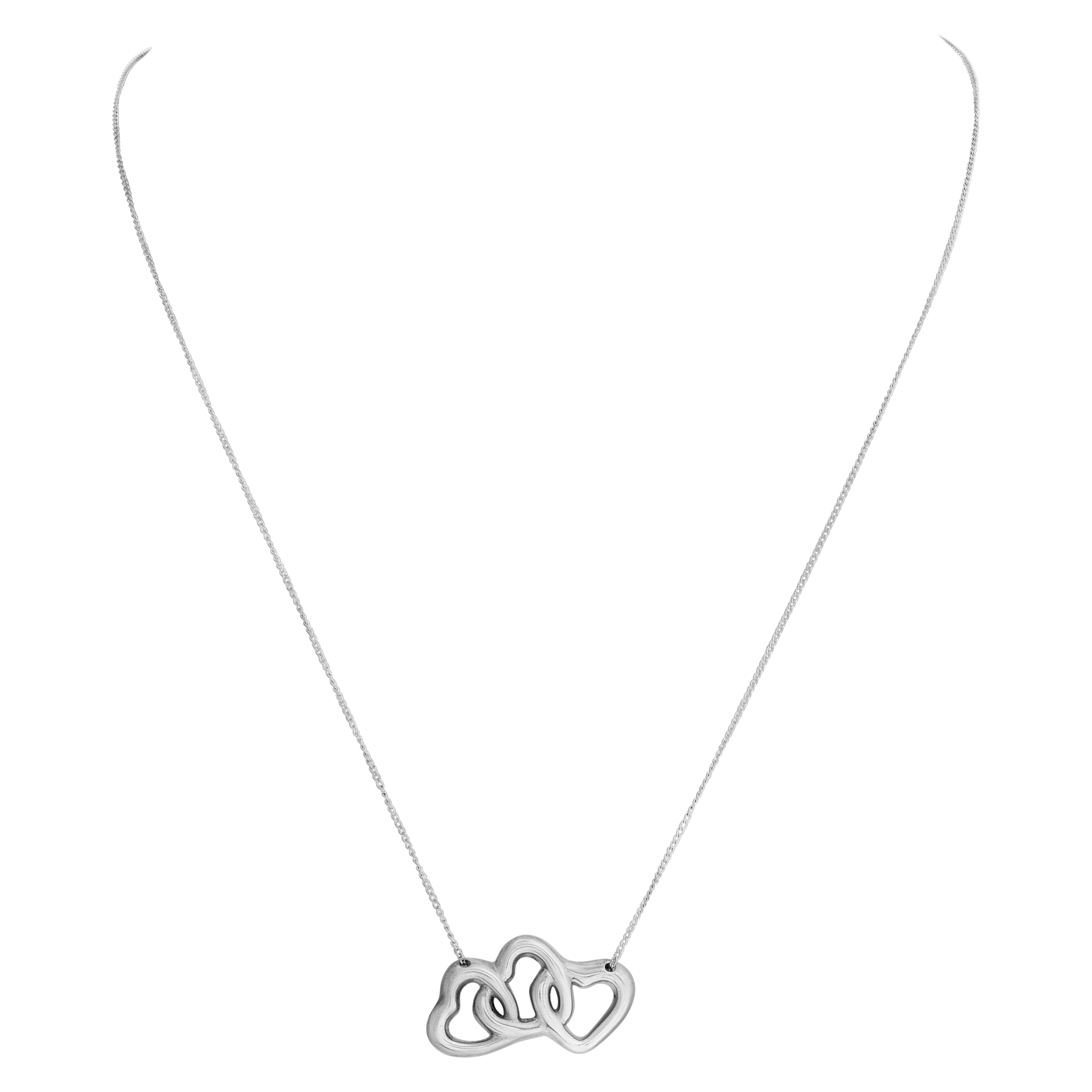 Tiffany Co. Double Open Heart Necklace 0.50 inch Rose Gold and 0.55 inch Silver