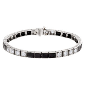 Diamond And Black Faceted Onyx Line Bracelet In Platinum