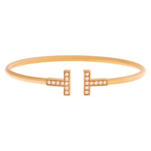 Tiffany & Co. Wire Bangle In 18k Rose Gold With Diamonds.