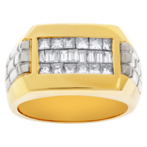 Mens heavy diamond ring with diamonds in 18k white and yellow gold