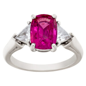 Pink sapphire platinum ring with diamond accents