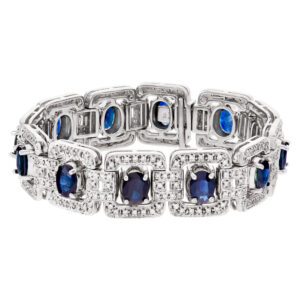 Diamond and sapphire bracelet with over 3 carats in diamons and over 18 carats in blue sapphires in 18k white gold