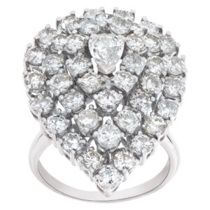 Pear shape pave diamond ring with appr. 2.5 carats in diamonds in 18k white gold