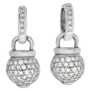 Designer signer "ADJ" charming "Huggies" hoops earrings with pave diamonds ball pendant