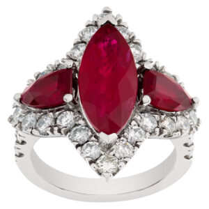 GIA Certified Platinum Ring with Rubies and Diamonds