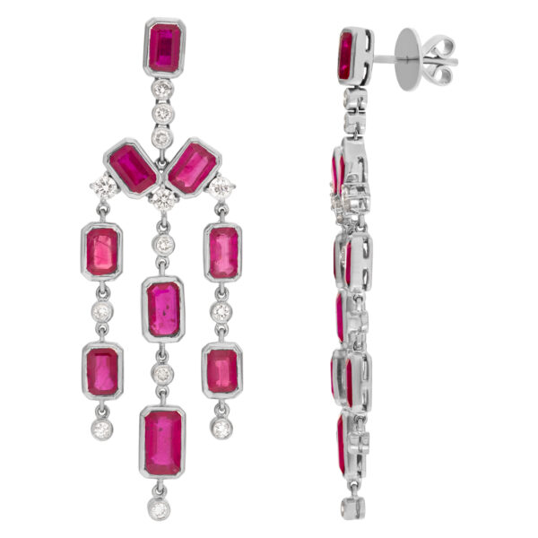 Burma ruby earrings with diamonds in 18k white gold