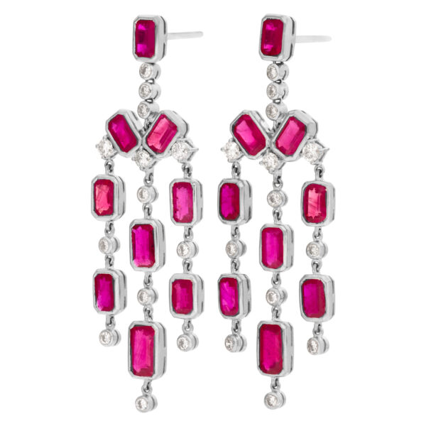 Burma ruby earrings with diamonds in 18k white gold