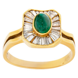 Emerald and diamond ring in 18k yellow gold