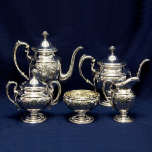 Towle Old Master 5 piece Sterling Tea Pot, Coffee Pot, Creamer, Covered Sugar, & Bowl