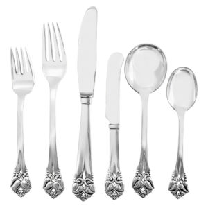 "GRETA" by Olga Morensen, Sterling silver flatware Set: 6 place settting for 12 + 10 Danish misc. serving pieces. Over 3500 grams heavy DANISH STERLING SILVER.