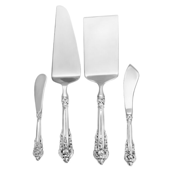 "GRANDE BAROQUE" Sterling Silver Flatware Set. Ptd 1941 by Wallace. 7 place setting for 12 with 8 serving pieces. Over 3500 grams sterling silver.