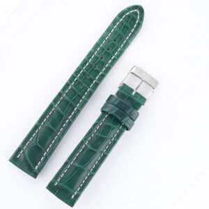 Breitling green alligator strap with white stiching and stainless steel buckle (18x16)