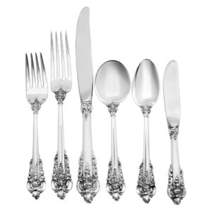 "GRANDE BAROQUE" Sterling Silver Flatware- Patented in 1941 by Wallace. 6 place setting for 10 with 10 serving pieces- Over 3000 grams of sterling silver.