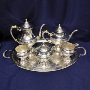 Gorham "ribbed" sterling 6 piece coffee/teapot set with tray over 148 oz troy