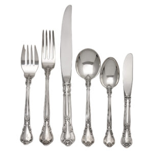 "Chantilly" Sterling Silver Flatware Set. Patented in 1895 by Gorham- 4 x 12 (incomplete) + 7 serving pieces- Over 2700 grams sterling silver.