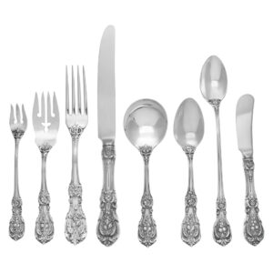 "FRANCIS THE FIRST" Sterling Silver Flatware set patented in 1907 by Reed & Barton- 5 places setting for 16 (with xtras) and 8 serving pieces. Over 6000 grams sterling silver-.