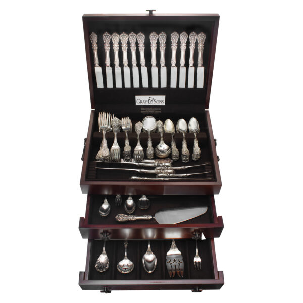 "FRANCIS THE FIRST" Sterling Silver Flatware set patented in 1907 by Reed & Barton- 5 places setting for 16 (with xtras) and 8 serving pieces. Over 6000 grams sterling silver-.