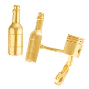 Unique Racing piston & champagne bottle cufflinks in 18k gold