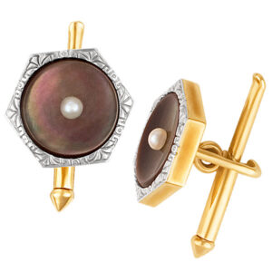 Black mother of pearl cufflinks in 14k gold