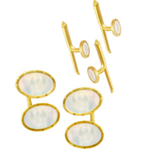 Cufflinks and stud set in 14k yellow gold