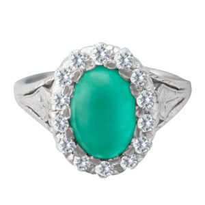 Vintage cabochon jade & diamond ring in platinum